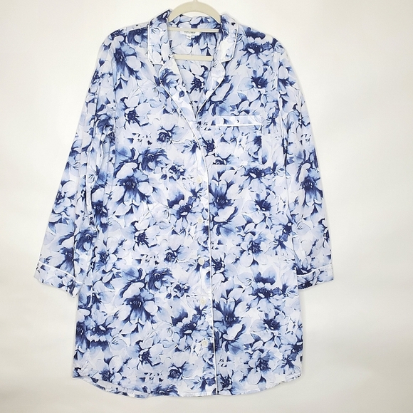 Haven Well Within Organic True Cotton Sleep Shirt Med Blurred Floral Button-up - Picture 2 of 13